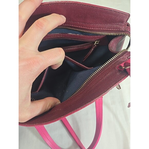 Cole Haan LINLEY Magenta Suede Leather Small Satchel Bag Purse Pink Gold Hardwar - Picture 8 of 16